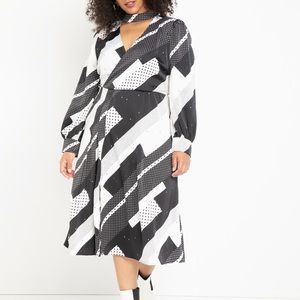 Eloquii Black and White Printed Midi Dress